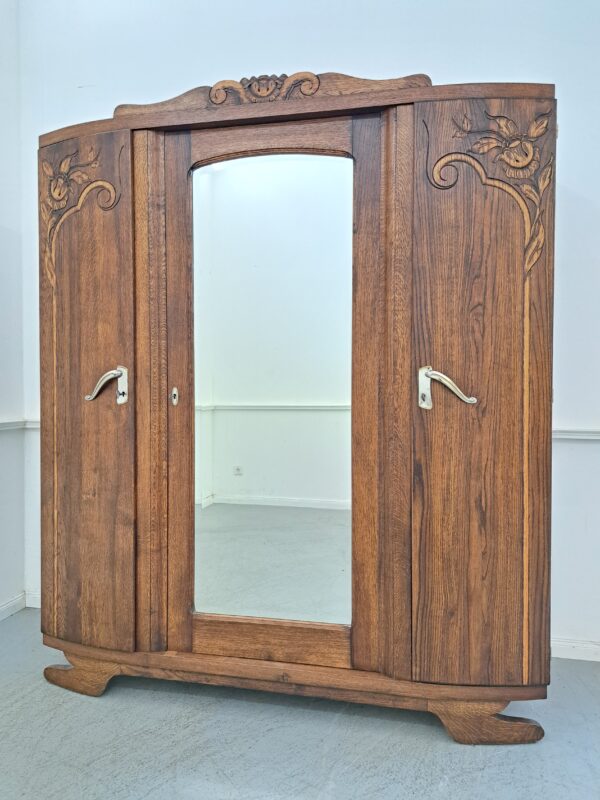 Kleiderschrank, ANTIK, Eiche Massivholz, Art Deco, Dielenschrank, Garderobe, Spiegeltüre, kunstfertige Schnitzereien, um 1920. Sch-009KH – Bild 8